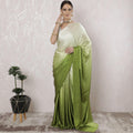 Cream to Sage green Premium pure silk satin saree having stone work in Ombre design-D16359
