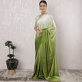 Cream to Sage green Premium pure silk satin saree having stone work in Ombre design-D16359