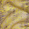 Lime green Premium pure tussar silk fabric with pale brown and black print having gold print in batik design-D16525
