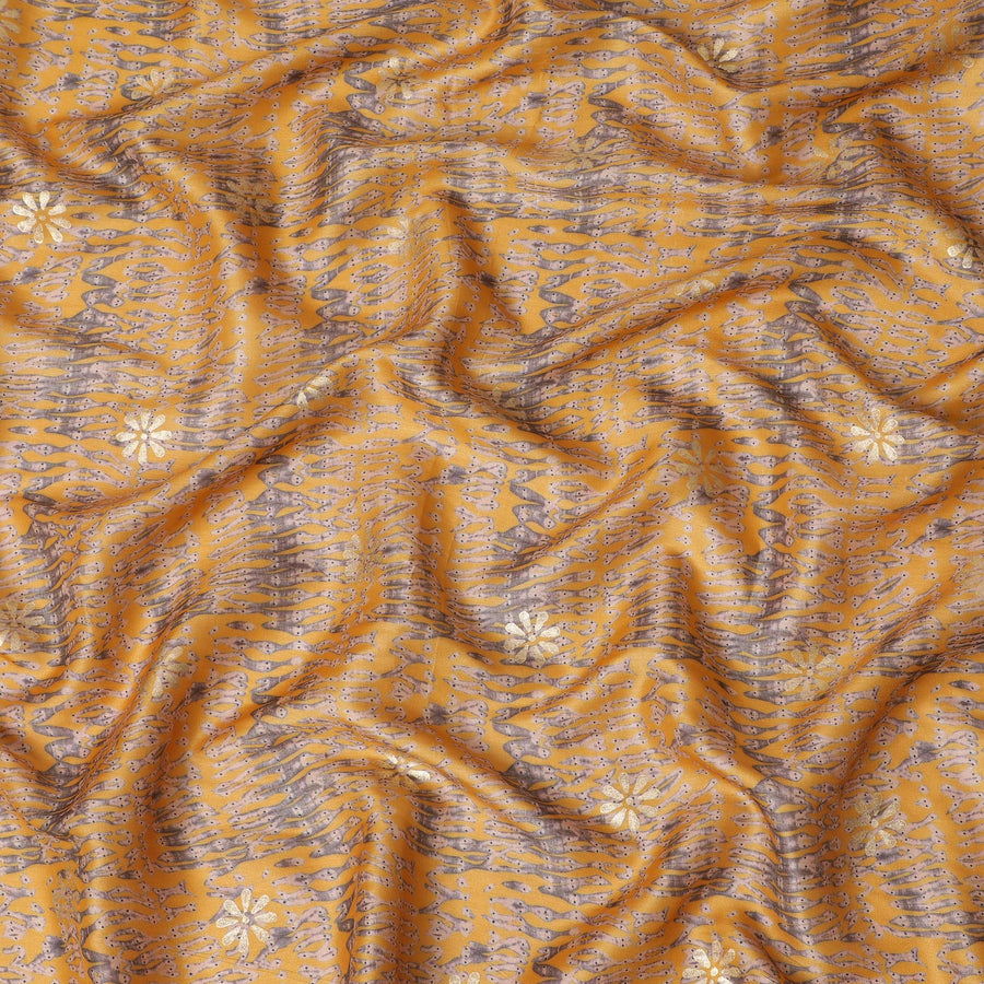 قماش حرير التوسار الخالص الفاخر من Rusty Peach مع طباعة باللون البني والخوخي والأسود مع طباعة ذهبية بتصميم الباتيك-D16526