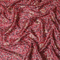 Crimson red Premium pure Tussar silk fabric with maroon, pale brown and gold foil print in batik design-D16528