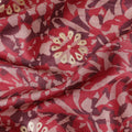 Crimson red Premium pure Tussar silk fabric with maroon, pale brown and gold foil print in batik design-D16528