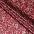 Crimson red Premium pure Tussar silk fabric with maroon, pale brown and gold foil print in batik design-D16528