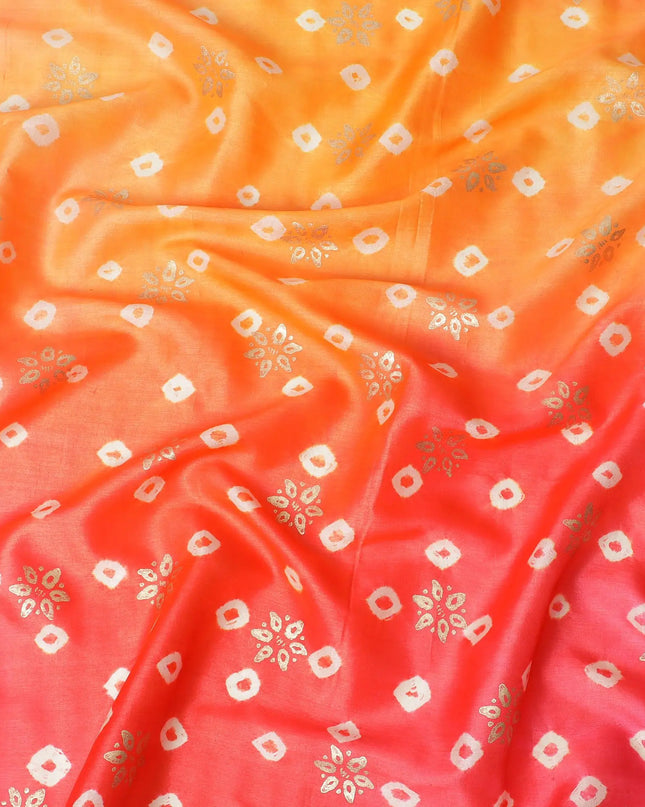 Multicolor Premium pure Tussar silk fabric with beige, gold foil print in geometric design-D16534 Regal Fabrics