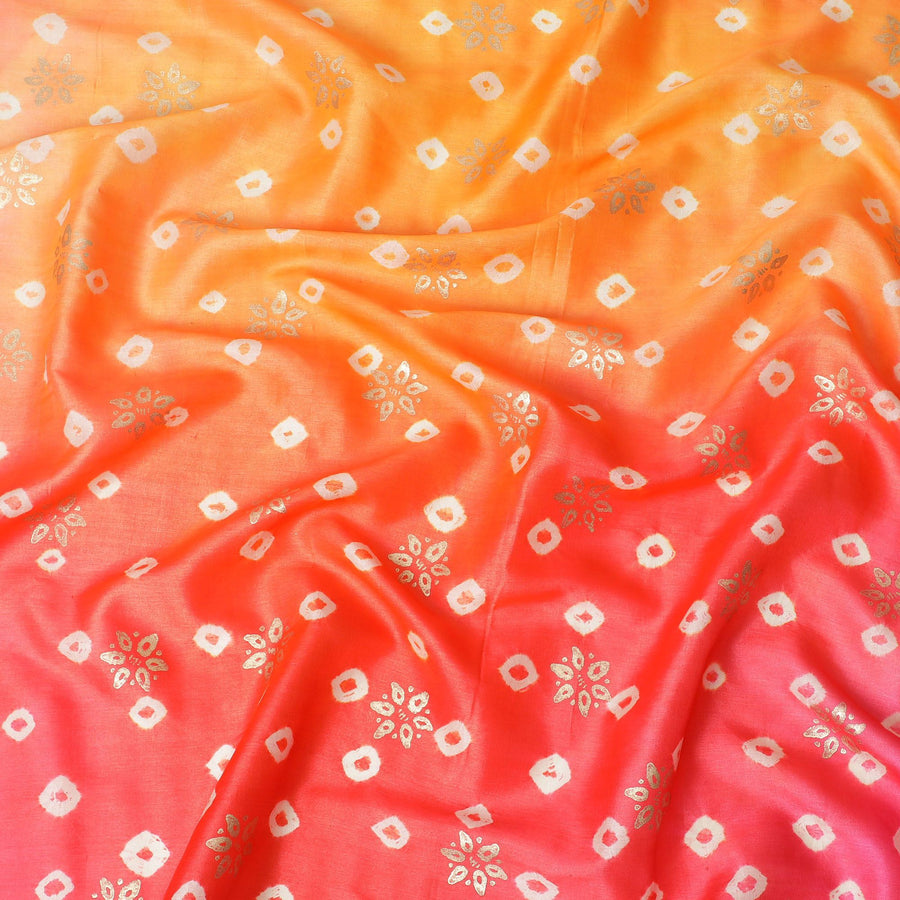 Multicolor Premium pure Tussar silk fabric with beige, gold foil print in geometric design-D16534