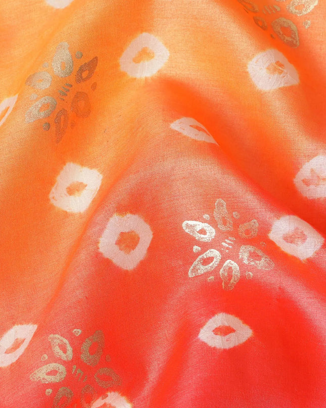 Multicolor Premium pure Tussar silk fabric with beige, gold foil print in geometric design-D16534 Regal Fabrics
