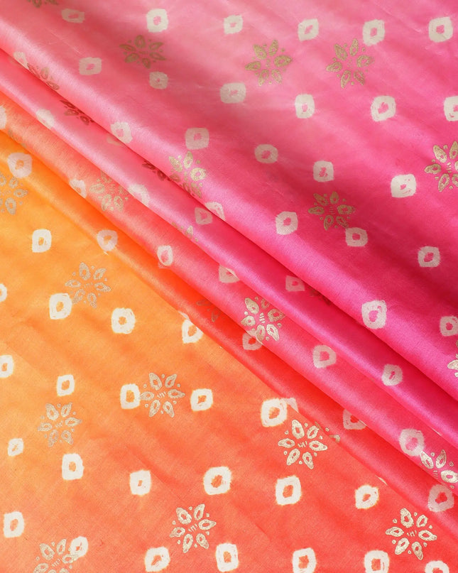 Multicolor Premium pure Tussar silk fabric with beige, gold foil print in geometric design-D16534 Regal Fabrics