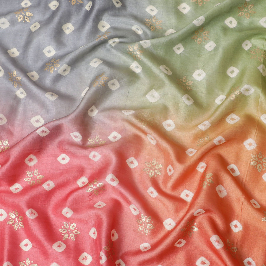 قماش حرير توسار نقي ممتاز متعدد الألوان مع طباعة رقائق باللون البيج والذهبي بتصميم هندسي -D16535