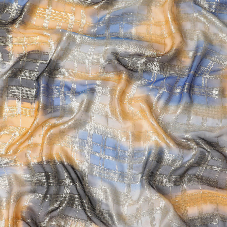Multicolor Premium pure French (Fransawi) silk chiffon fabric with gold metallic lurex in geometric design-D16536