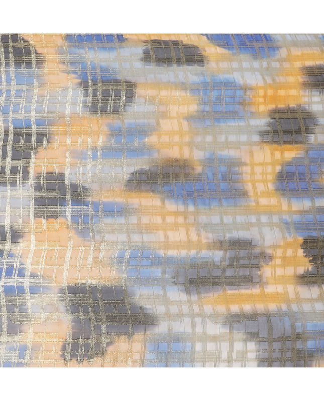 قماش شيفون حرير فرنسي (فرنساوي) فاخر متعدد الألوان مع لوركس معدني ذهبي بتصميم هندسي-D16536