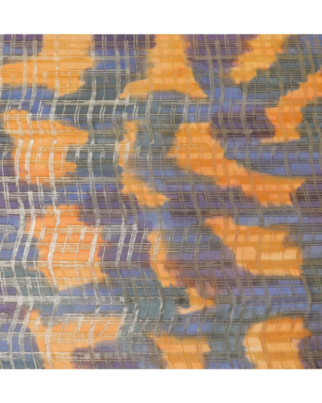 قماش شيفون حرير فرنسي (فرنساوي) فاخر متعدد الألوان مع لوركس معدني ذهبي بتصميم هندسي-D16537