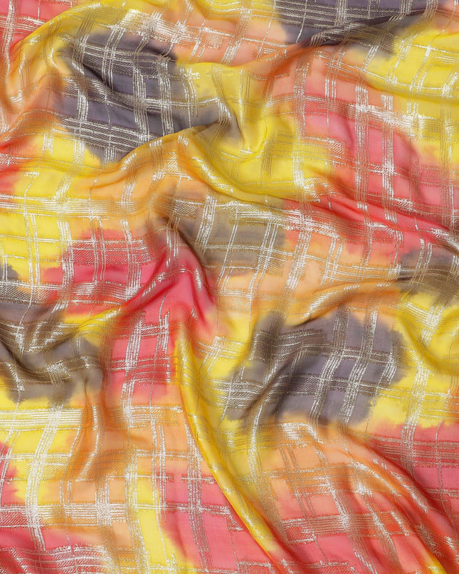 قماش شيفون حرير فرنسي (فرنساوي) فاخر متعدد الألوان مع لوركس معدني ذهبي بتصميم هندسي -D16538