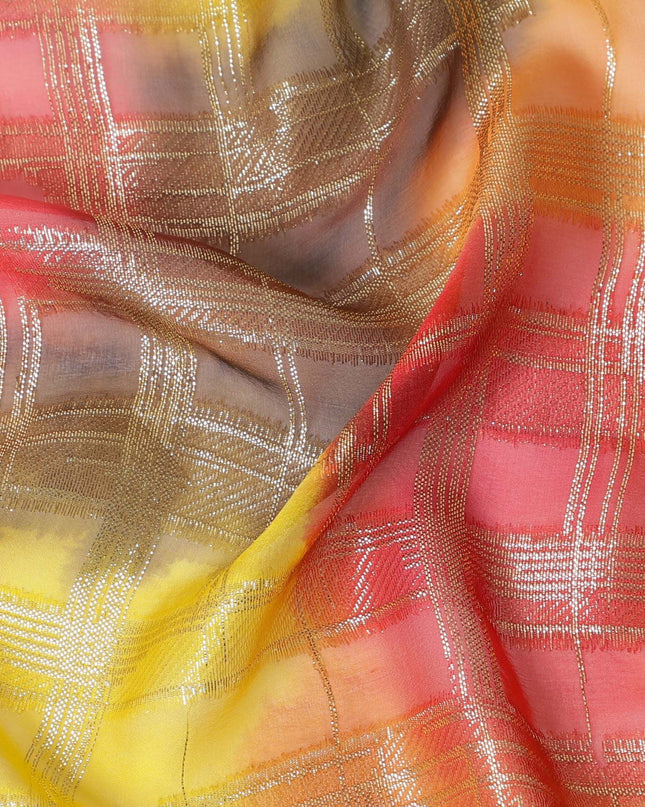 قماش شيفون حرير فرنسي (فرنساوي) فاخر متعدد الألوان مع لوركس معدني ذهبي بتصميم هندسي -D16538