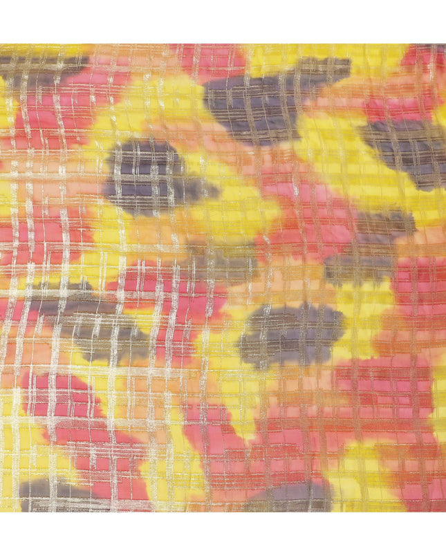 قماش شيفون حرير فرنسي (فرنساوي) فاخر متعدد الألوان مع لوركس معدني ذهبي بتصميم هندسي -D16538