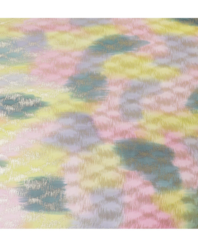 قماش شيفون حريري فرنسي (فرنساوي) فاخر متعدد الألوان مع لوريكس معدني ذهبي بتصميم تجريدي-D16539