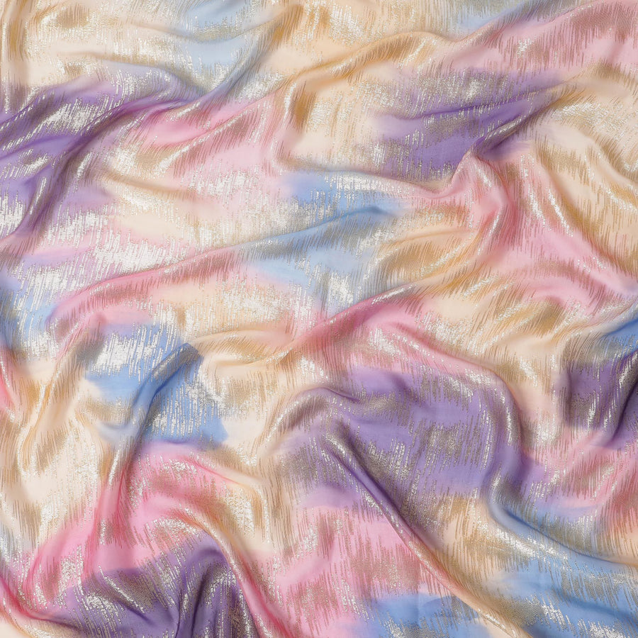 Multicolor Premium pure French (Fransawi) silk chiffon fabric with gold metallic lurex in Abstract design-D16539