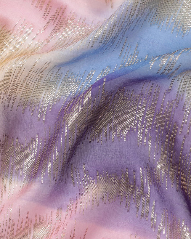 قماش شيفون حريري فرنسي (فرنساوي) فاخر متعدد الألوان مع لوريكس معدني ذهبي بتصميم تجريدي-D16539