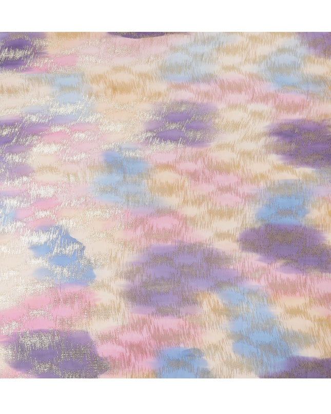 قماش شيفون حريري فرنسي (فرنساوي) فاخر متعدد الألوان مع لوريكس معدني ذهبي بتصميم تجريدي-D16539