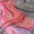 Multicolor Premium pure French (Fransawi) silk chiffon fabric with gold metallic lurex in Leaf design-D16542