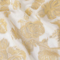 قماش شيفون حريري فرنسي (فرنساوي) فاخر باللون الأبيض الفاتح مع فيسكوز بيج ولوريكس معدني ذهبي بتصميم زهور -D16548