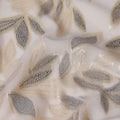 Latte beige Premium pure silk chiffon fabric with black viscose and gold metallic lurex in Leaf Design-D16549