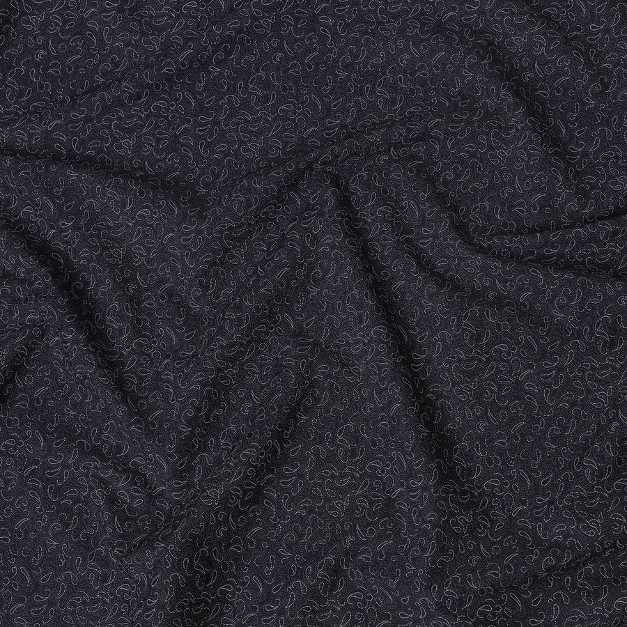 قماش قميص قطني مخلوط باللون الأسود مع طباعة باللونين الأبيض والبني بتصميم بيزلي-D16613