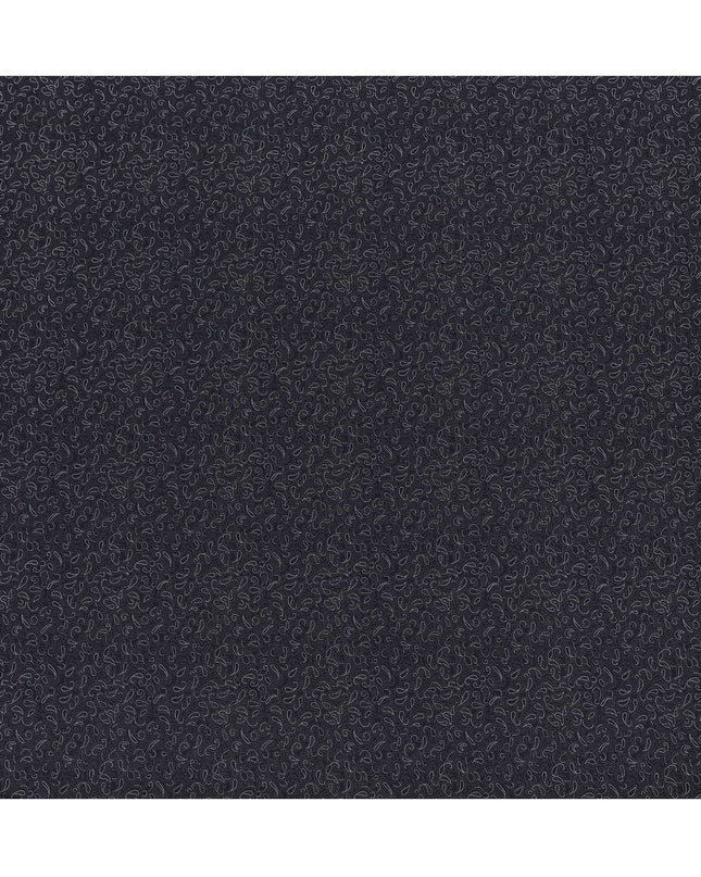 Black blended cotton shirting fabric with white and brown print in paisley design-D16613
