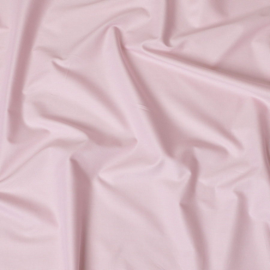 قماش القميص من القطن الإيطالي الخالص بنسبة 100% باللون الوردي الفاتح مع تصميم المربعات البيضاء -D16615