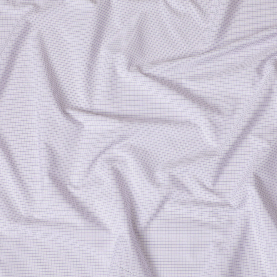 White Premium pure Italian 100% cotton shirting fabric with light purple print in checks design-D16616