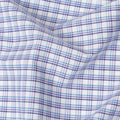 White blended cotton shirting fabric with blue print in checks design-D16629