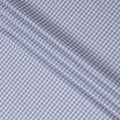 White blended cotton shirting fabric with blue print in checks design-D16629
