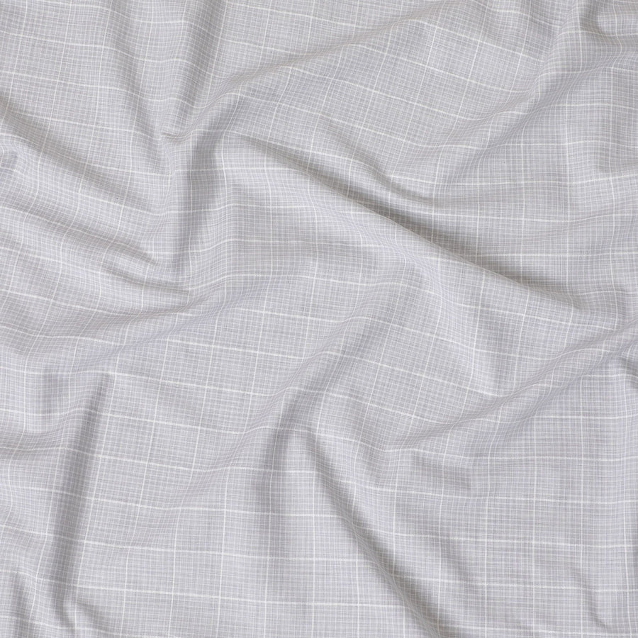 Cloud grey, off white Premium pure Italian linen cotton shirting fabric with checks design-D16632