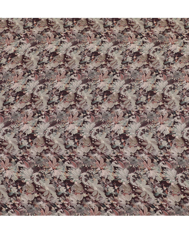 Maroon synthetic crepe fabric with multicolor print in floral design-D16721