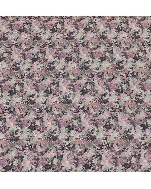 Black synthetic crepe fabric with multicolor print in floral design-D16723