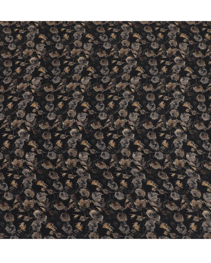 Black synthetic crepe fabric with multicolor print in floral design-D16728