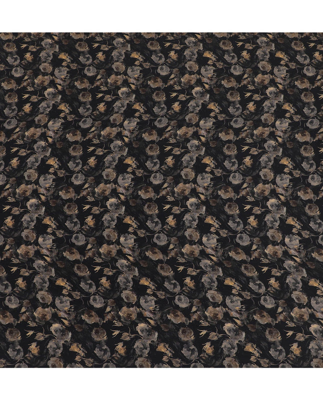 Black synthetic crepe fabric with multicolor print in floral design-D16728
