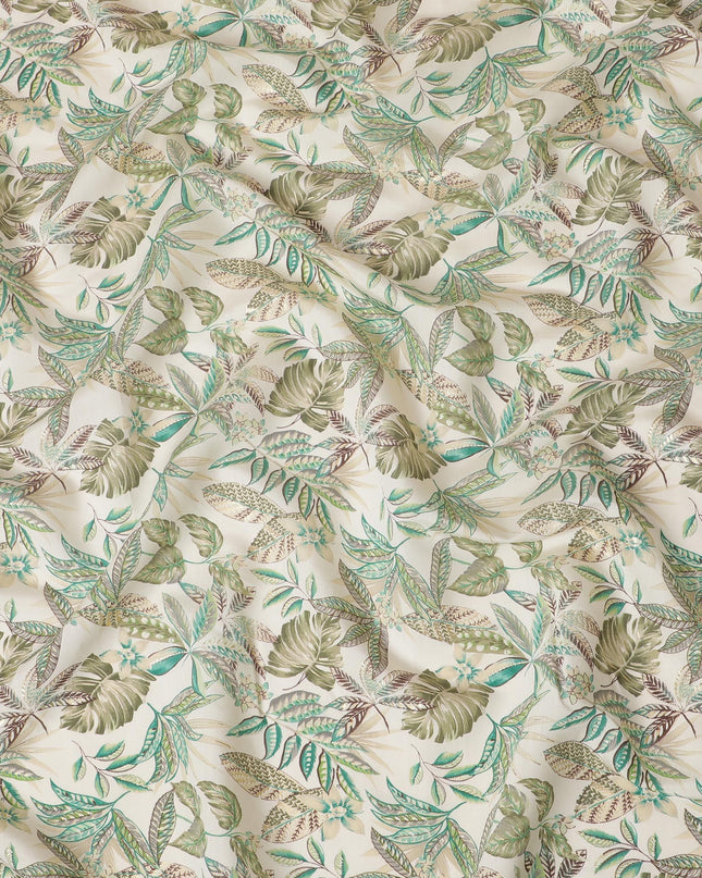 Cream Synthetic blended  cotton fabric with multicolor print having gold foil in floral design-D16729