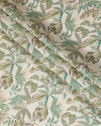 Cream Synthetic blended  cotton fabric with multicolor print having gold foil in floral design-D16729