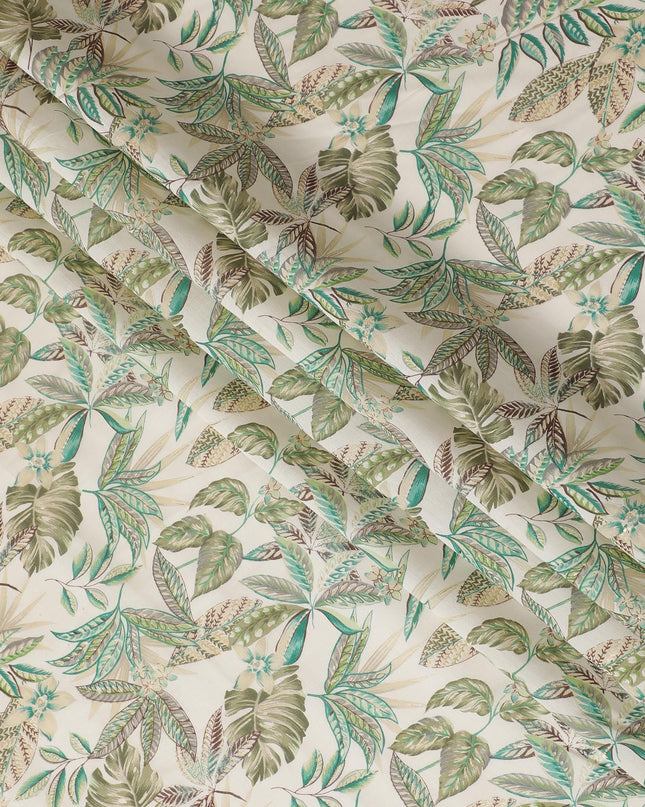 Cream Synthetic blended  cotton fabric with multicolor print having gold foil in floral design-D16729