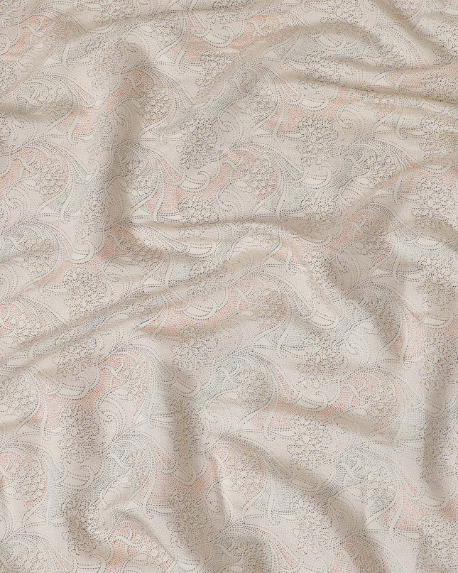 Cream Synthetic blended  cotton fabric with gold foil having multicolor print in floral design-D16732