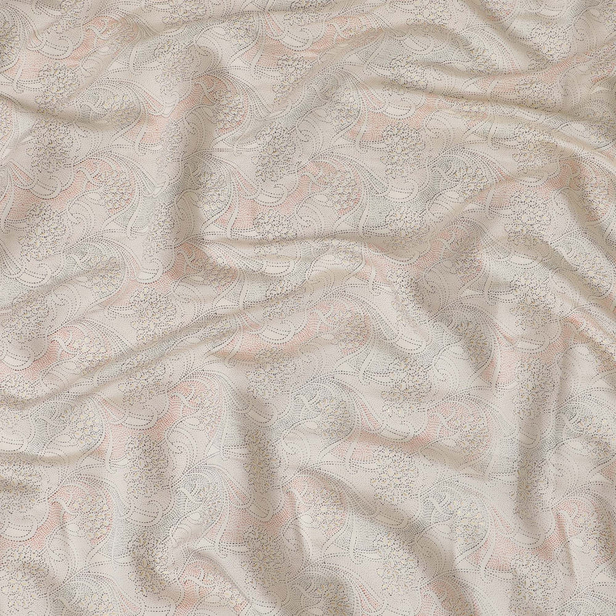 Cream Synthetic blended  cotton fabric with gold foil having multicolor print in floral design-D16732