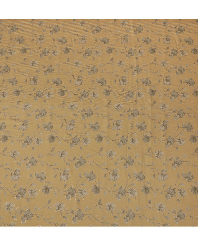 Olive green Synthetic blended cotton fabric with same tone and gold foil print in floral design-D16733