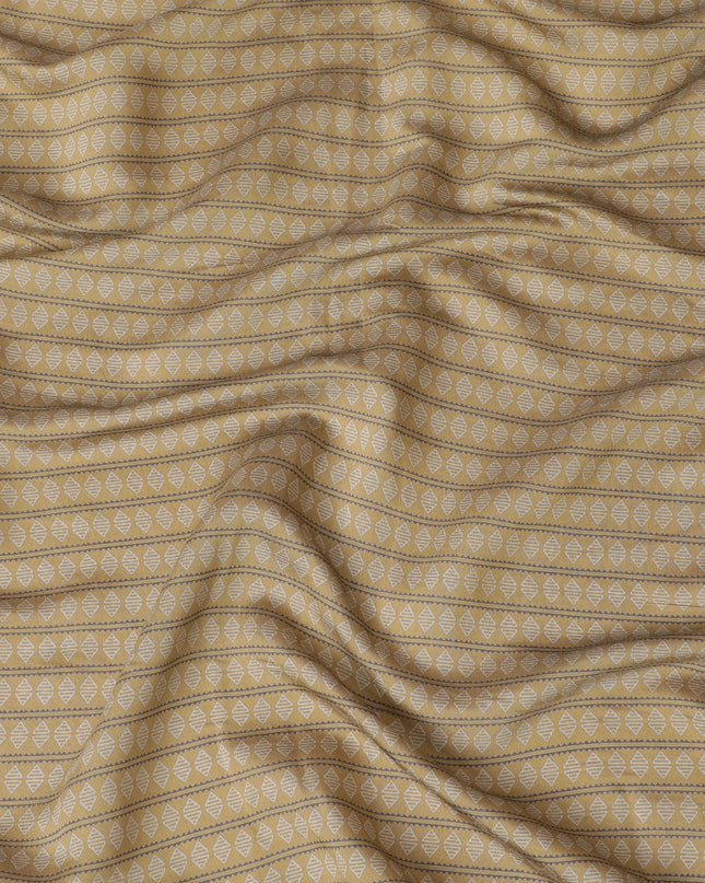 Olive green Synthetic blended cotton fabric with beige and black print in geometric design-D16735