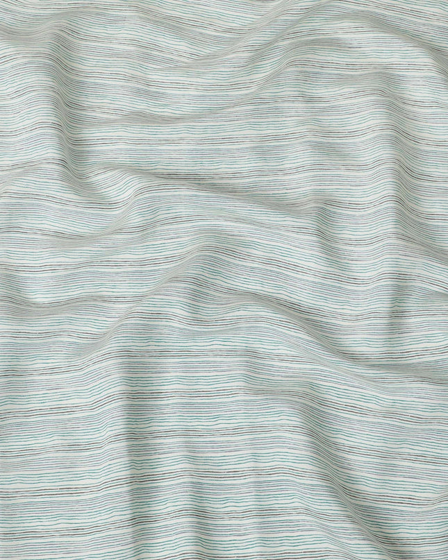 Cream Synthetic blended  cotton fabric with multicolor print in stripe design-D16731