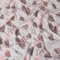 Beige synthetic satin fabric with multicolor print in leaf design-D16837