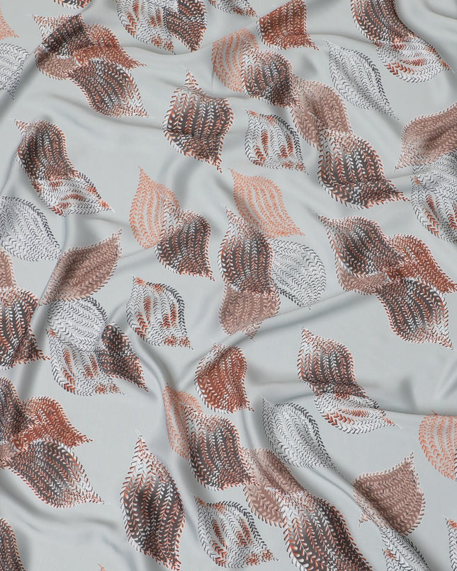 قماش ساتان صناعي أخضر لوريل مع طباعة متعددة الألوان بتصميم أوراق الشجر-D16838