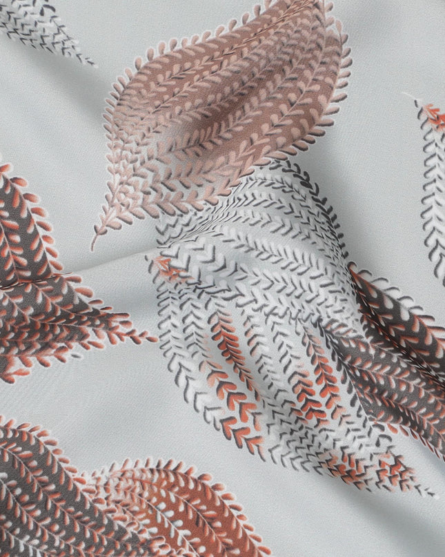 قماش ساتان صناعي أخضر لوريل مع طباعة متعددة الألوان بتصميم أوراق الشجر-D16838