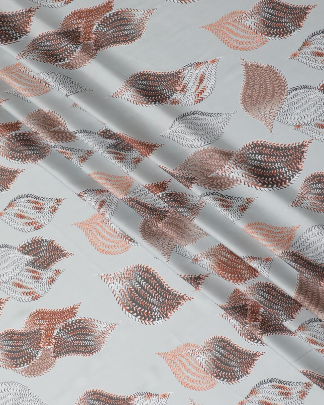 قماش ساتان صناعي أخضر لوريل مع طباعة متعددة الألوان بتصميم أوراق الشجر-D16838