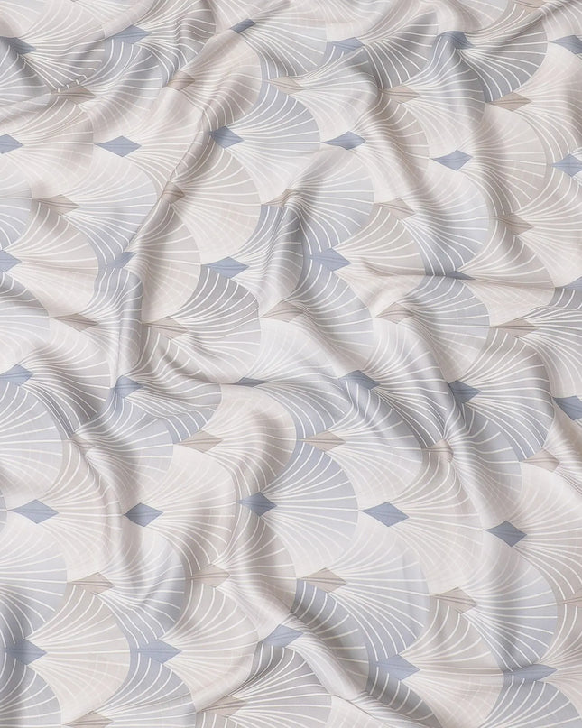 Pale brown synthetic satin fabric with multicolor print in leaf design-D16842 Regal Fabrics
