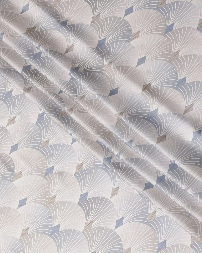 Pale brown synthetic satin fabric with multicolor print in leaf design-D16842 Regal Fabrics